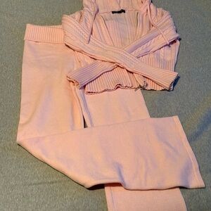 Pink Knit Hoodie and Pants Two Piece Set